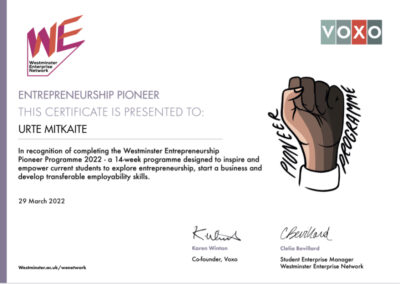 entrepreneurship pioneer voxo certificate